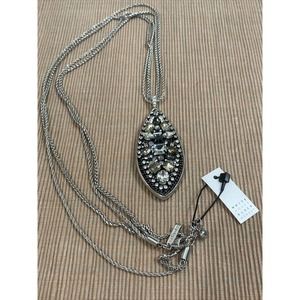 WHBM Silver Tone Gunmetal Crystals Penda Multi strand Massive Statement Necklace